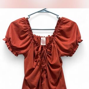 No Boundaries Rust Ruched Women's Blouse